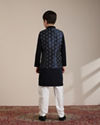 alt message - Manyavar Boys Boys Dark Blue Imperial Jaal Patterned Jacket Set image number 3